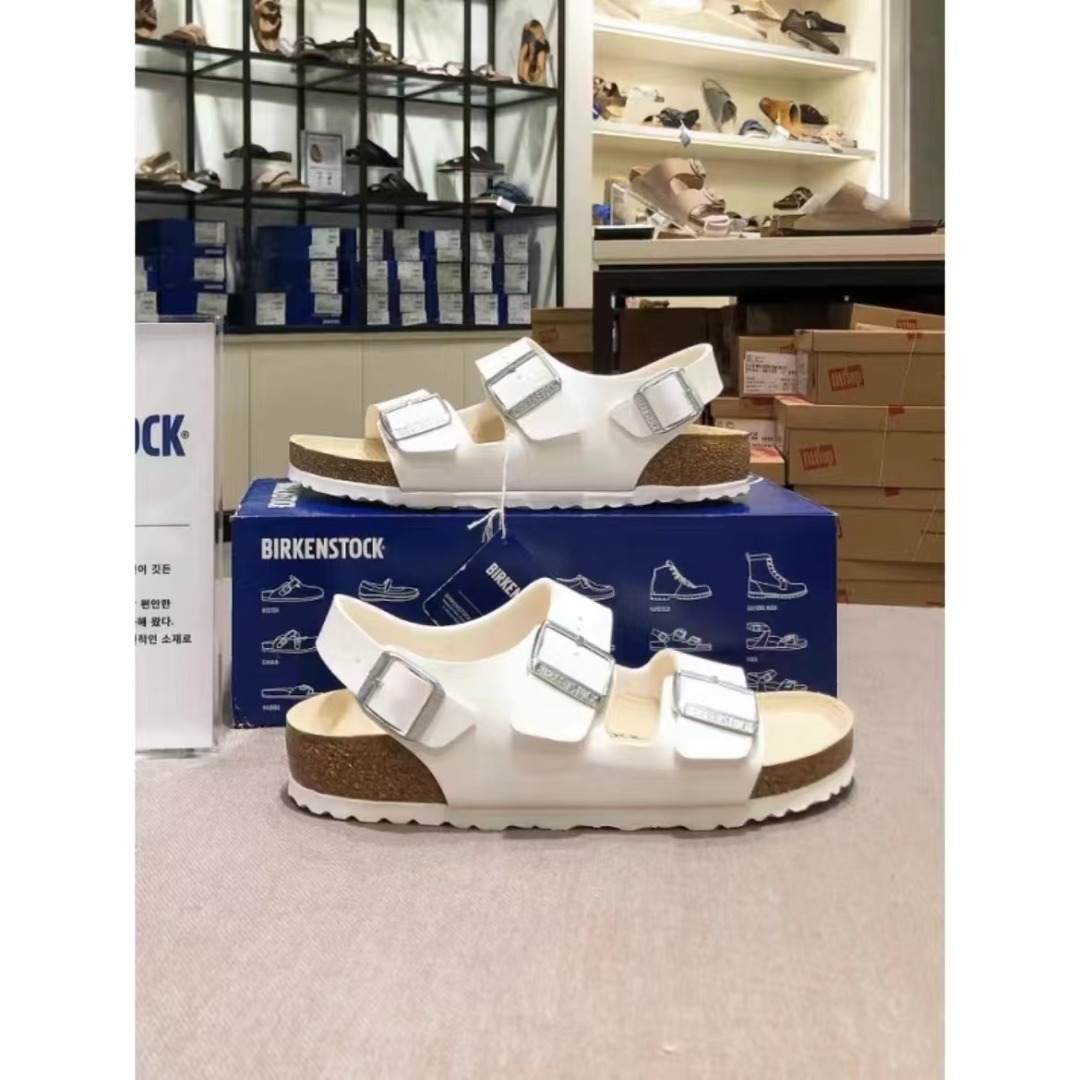 100% original】Birkenstock Milano系列皮革百搭雙釦涼鞋#男女同款, 女