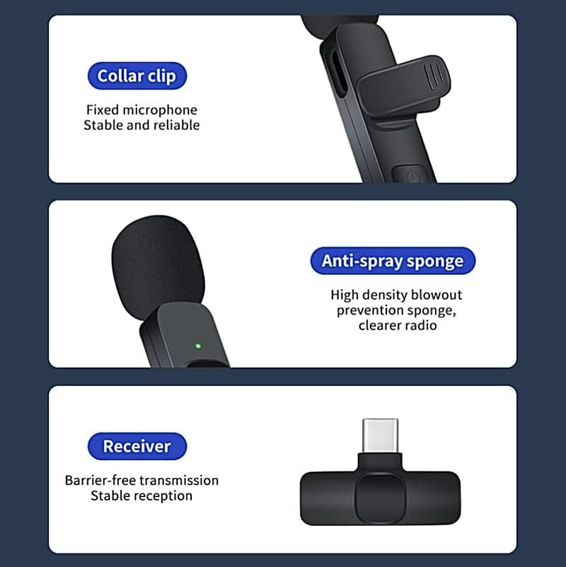Wireless Lavalier Microphone for Phone(Type C), Wireless Microphone for  Video Recording, Live Stream, Noise Reduction & Plug-Play(No Need