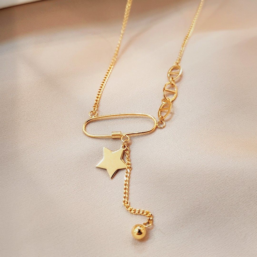 999 Gold Pig Nose w star necklace Women s Fashion Jewelry