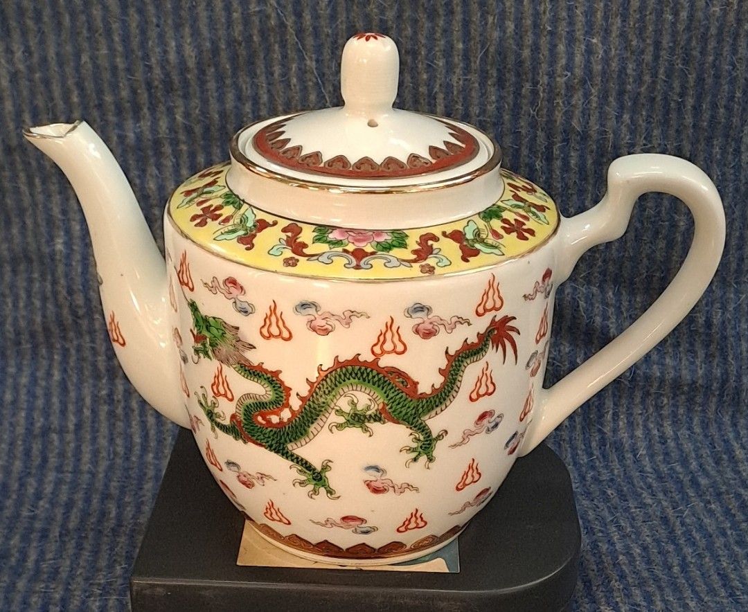 中國景德鎮製茶壺 早期中國景德鎮粉彩龍鳳帶蓋大茶壺, 書籍、休閒與玩具, 收藏