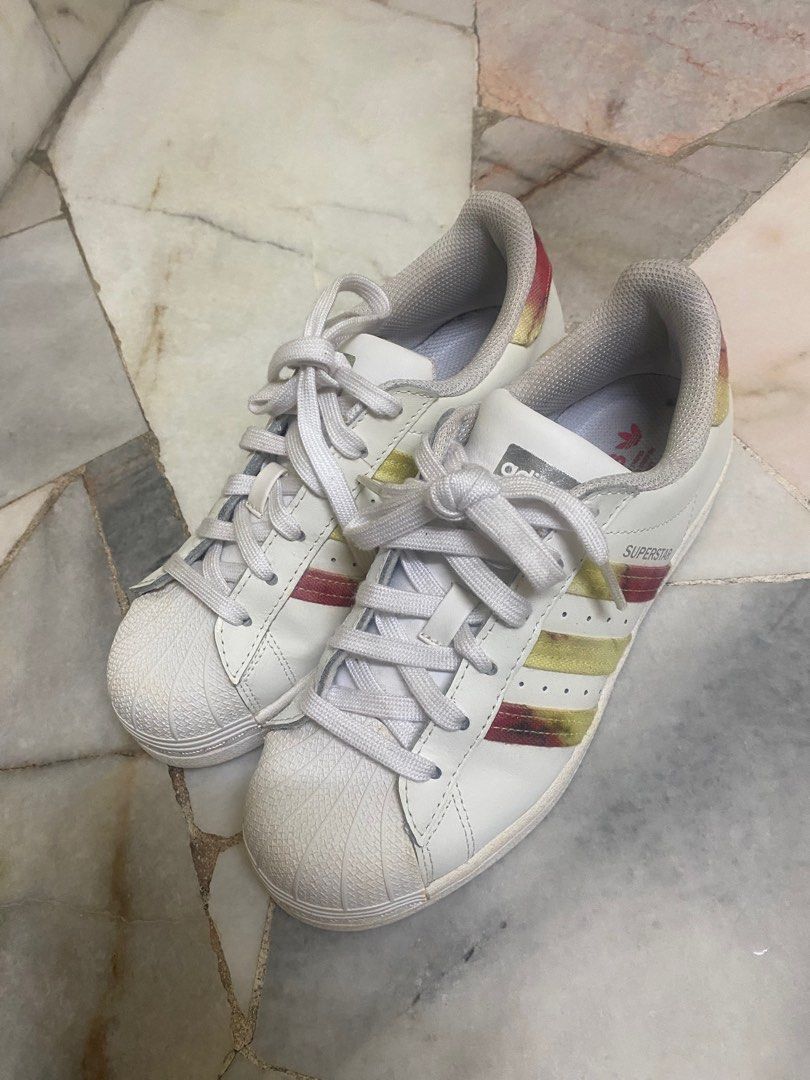 White adidas with holographic stripes online