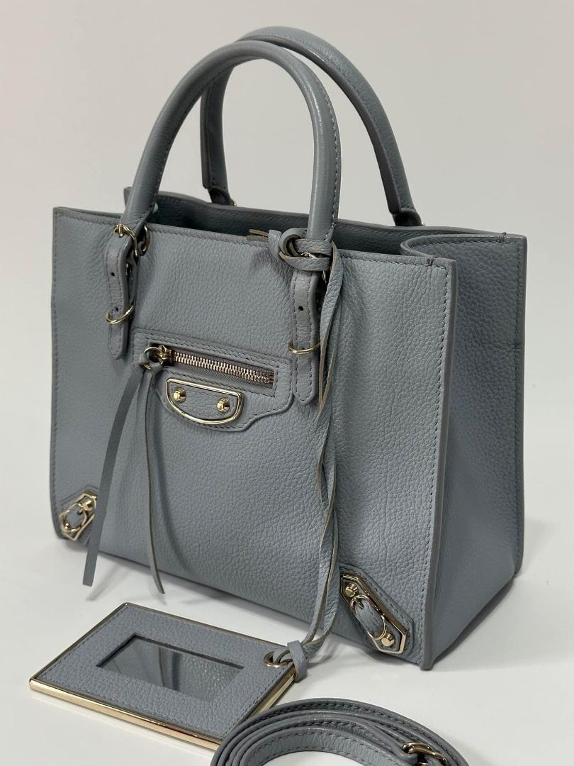 Authentic Balenciaga Papier mini metallic edge (Category: Luxury Bags & Wallets) located in Quezon City. Submitted by hellopatchi (Listing ID 1263361715, Image 1). Description: Papier mini metallic edge 8.8/10 condition Powder blue Inclusions: mirror, strap .