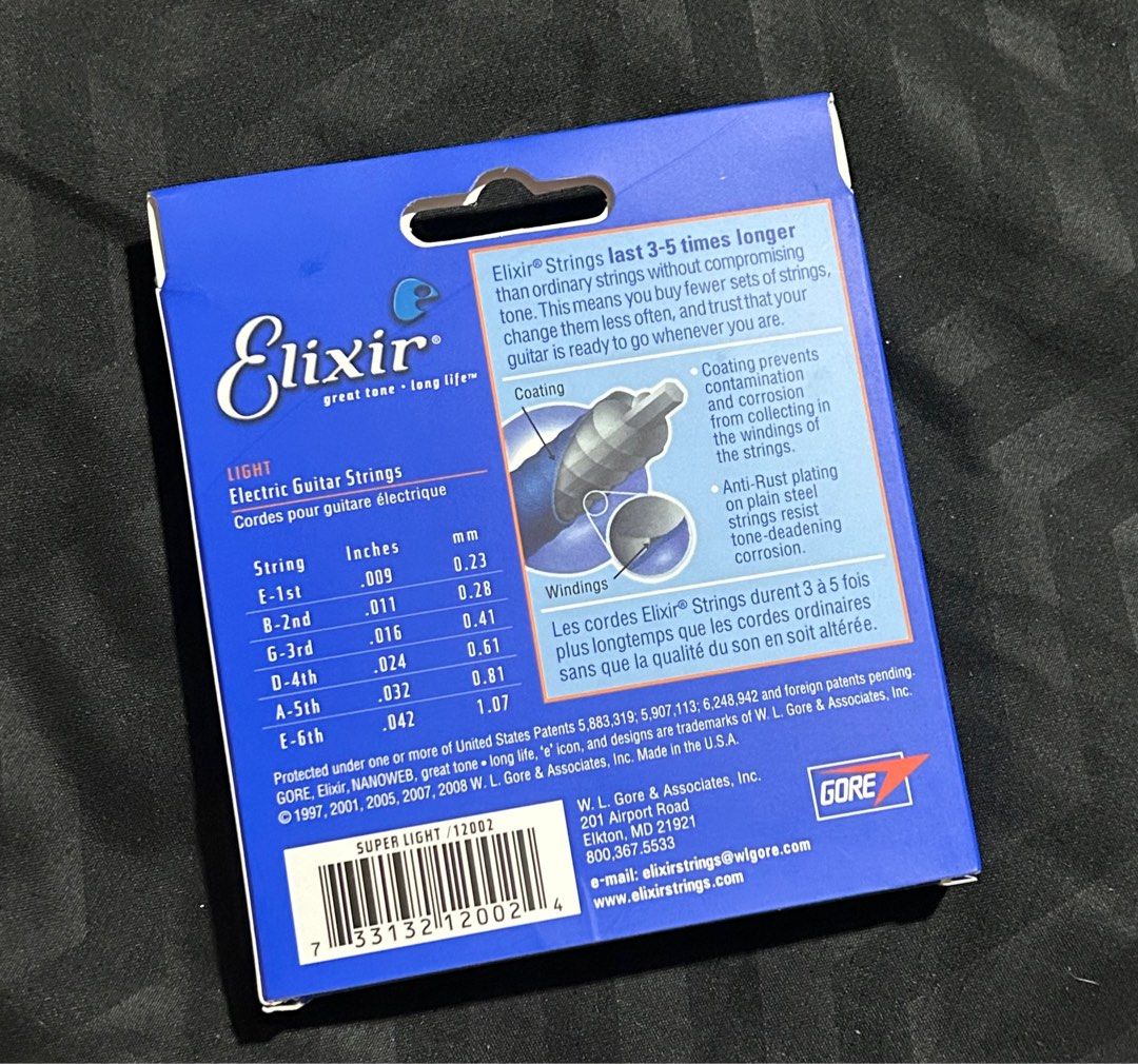 Brand New Elixir Electric Guitar Strings (Category: Music Accessories) located in Manila. Submitted by 888saiz (Listing ID 1263477305, Image 2). Description: Brand new Ready to ship via shopee checkout/lalamove Rfs: Stocks from my music store.