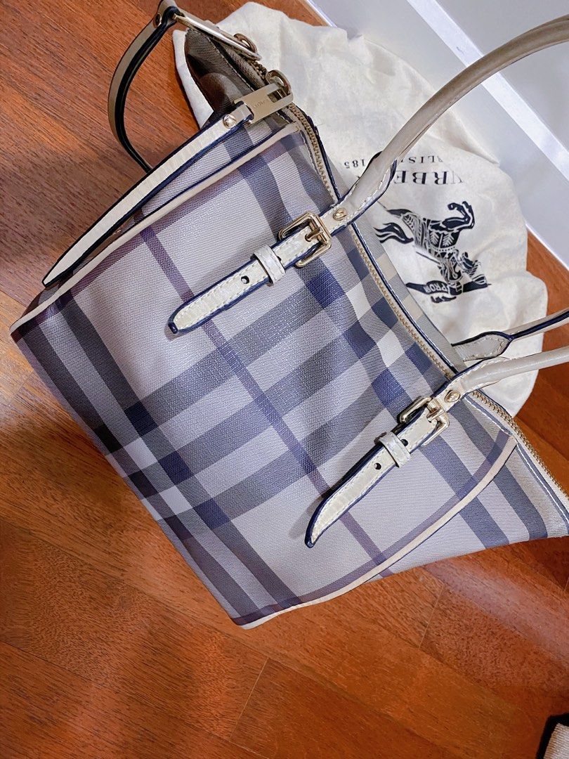 Authentic Burberry Smoked Check Saddle Stitch Small Salisbury Tote