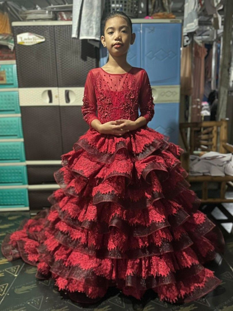 Burgundy ruffle dress sales