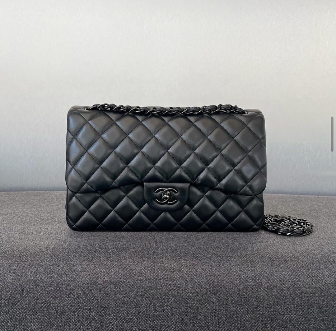 Chanel Classic So Black Double Flap Jumbo Lambskin Black Brhw