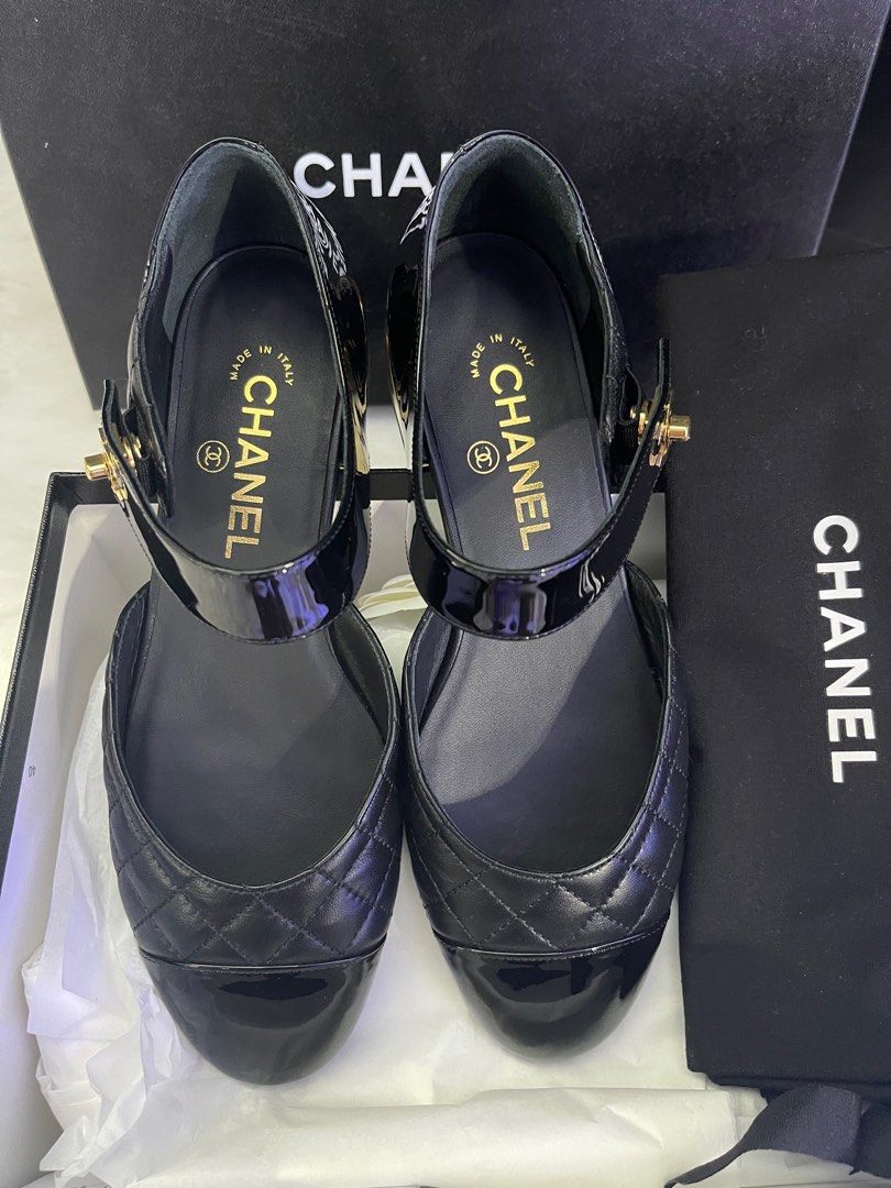 BELOW RTP 🌟 Chanel Mary Janes Flats Shoes Ballet Black Gold