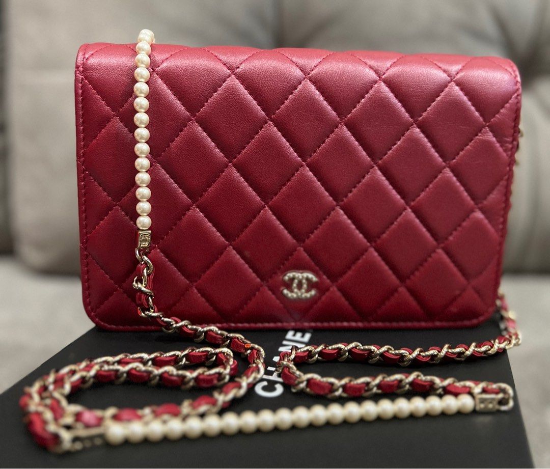 Chanel Classic Wallet on Chain 17B Iridescent Rose Gold Chevron Caviar with  silver hardware