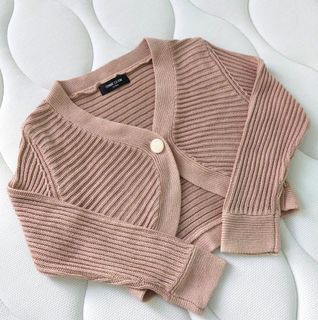 comme ca ism beige knitted bolero cropped top