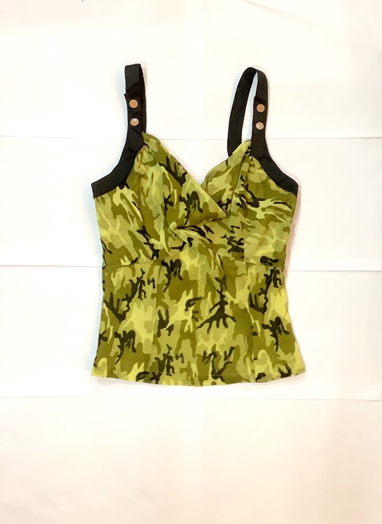 Draping green camo y2k top, Women's Fashion, Tops, Other Tops on Carousell