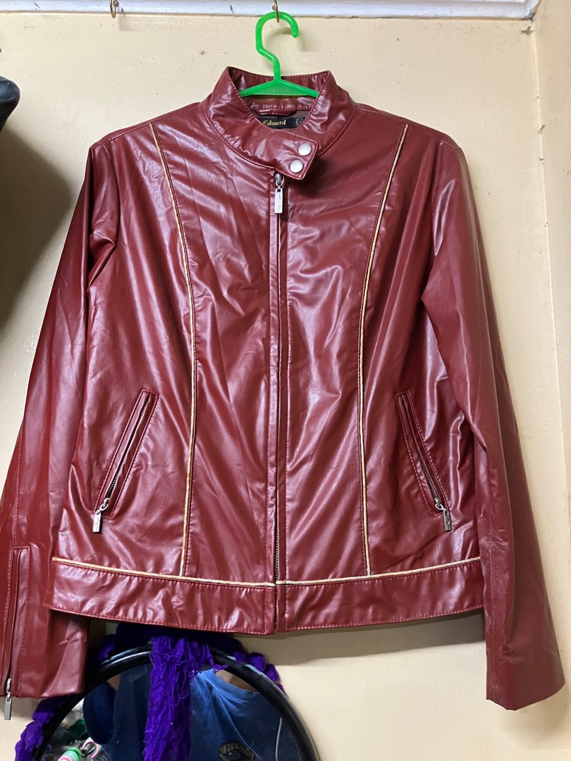 Edward Red Leather Jacket Women s Fashion Coats Jackets and