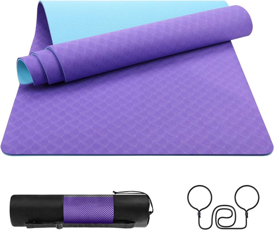 EgoIggo Yoga Mat Exercise Mat Non Slip, Eco-friendly TPE Yoga Mats 6mm  Thick, Fitness Mat 183cmx61cm with Carry Bag and Strap, Gym Mat for Home