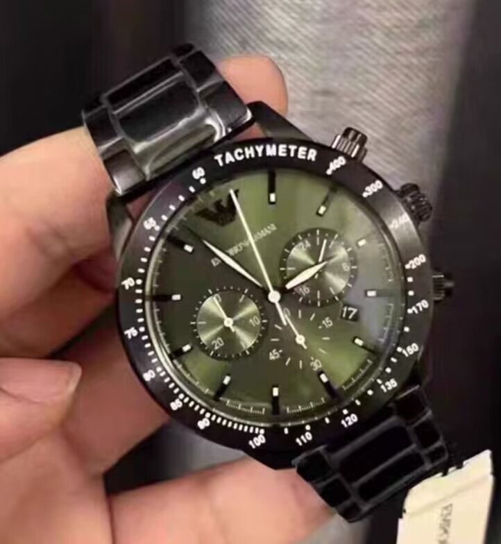 EMPORIO ARMANI AR11472 飛行員系列綠色錶盤綠水鬼手錶腕錶錶, 名牌
