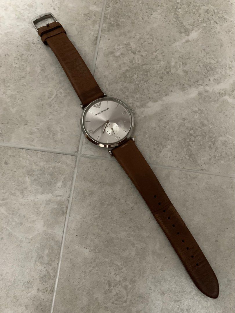 Emporio Armani Watch AR1675 silver dial brown leather 40mm Luxury