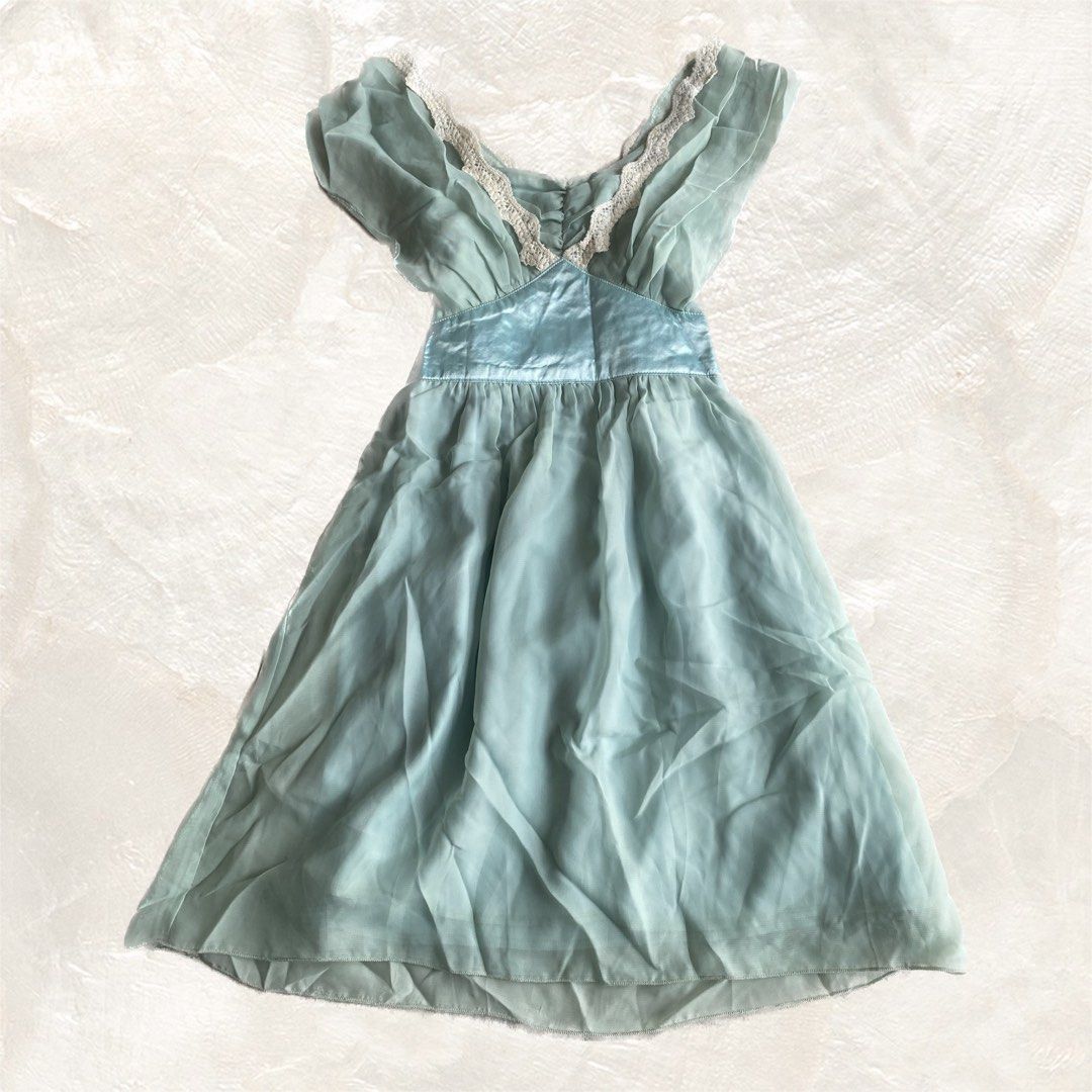 fairy green mini dress chiffon lace satin party wedding event
