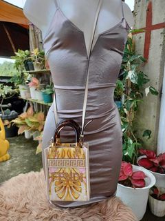 Fendi Fendace Sunshine Tote Bag Gold Baroque Print in Leather