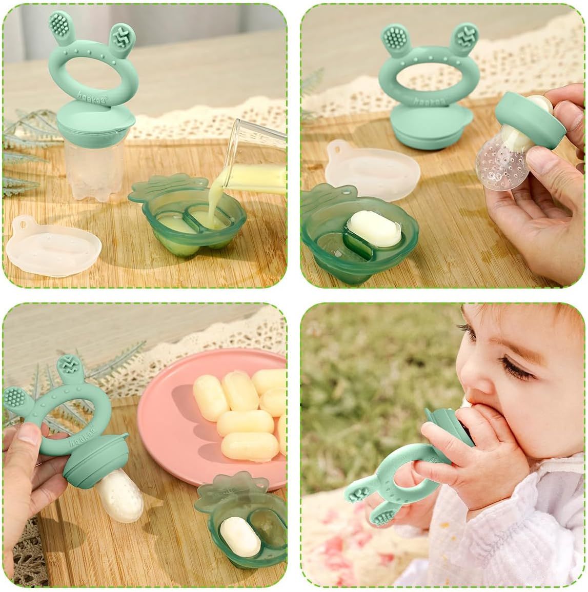 Baby Food Feeder Fruit Feeder Pacifier (2 Pack) with 3 Different Sized  Silicone Pacifiers, Mash and Serve Bowl with 4 Baby Spoons Silicone  Soft-Tip