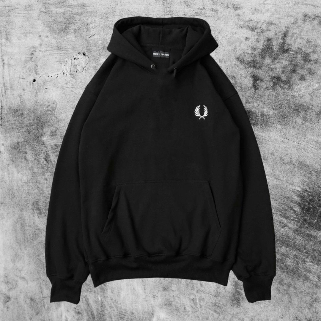 Hoodie Fred Perry Taped Hitam Fesyen Pria Pakaian Baju Luaran di Carousell