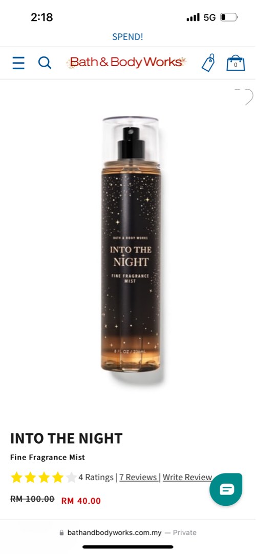 Into the Night Bath and Body Works Body Mist, Beauty & Personal Care