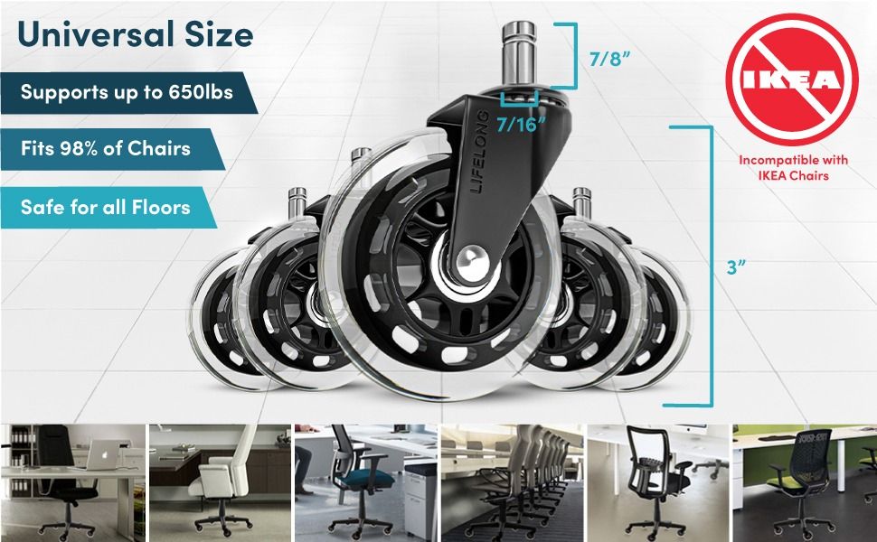 Lifelong Rollerblade Wheels Casters Office Gaming Chair Clear