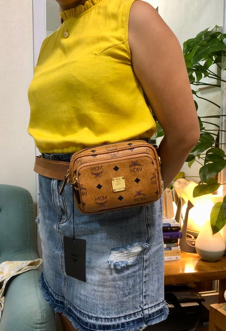 MCM belt bag/sling bag (Category: Luxury Bags & Wallets) located in Taguig. Submitted by gem_almond517 (Listing ID 1263399629, Image 2). Description: WHEN WORN! ONHAND! 💯Authentic Brand new MCM Belt bag / Crossbody bag with Card, adjustable strap , dustbag , card & Entrupy Certificate of Authenticity P32,000 we accept CASH and LAYAWAY #authentic #mcm #almond517luxury.