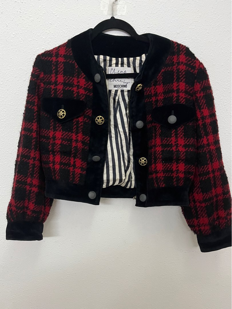 Moschino vintage red tweed cropped jacket Luxury Apparel on