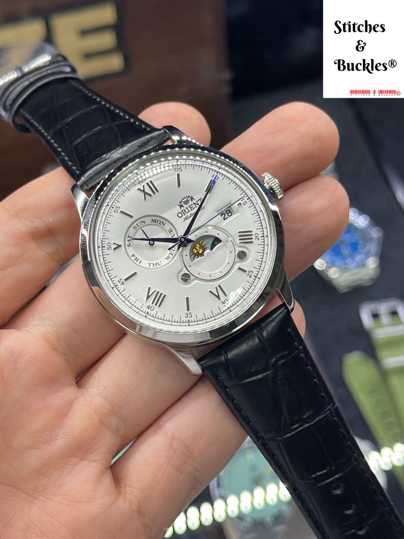 Orient Sun Moon Bambino Mechanical Classic Watch Leather Strap