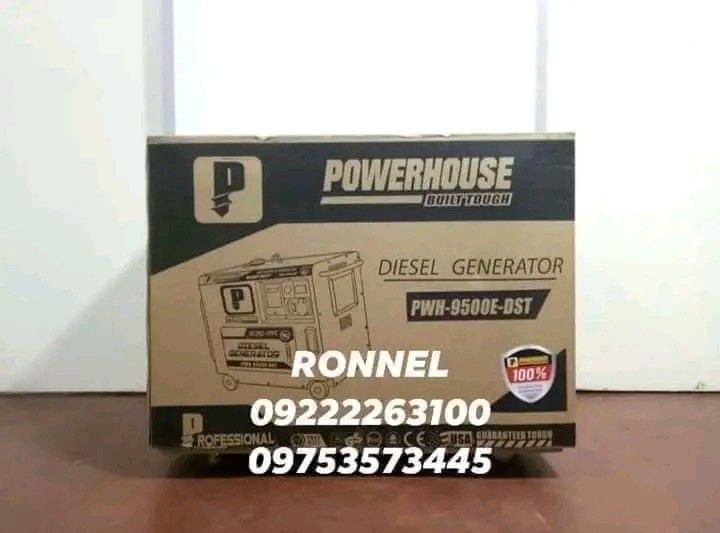 POWERHOUSE USA Diesel Silent Type Generator (Category: Storage Boxes & Baskets) located in Valenzuela. Submitted by ronnelpowertools (Listing ID 1263420405, Image 2). Description: Price - 70k DR POWERHOUSE USA Diesel Silent Type Generator - PWH-9500E-DST Model: PWH-9500E-DST Engine: Diesel Type: Silent Enclosure Voltage Regulator: AVR Type: 100% copper wire Phase: Single Frequency: 60Hz Max. AC Output: 8.0kva Rated AC Output: 7kva Rated AC Voltag