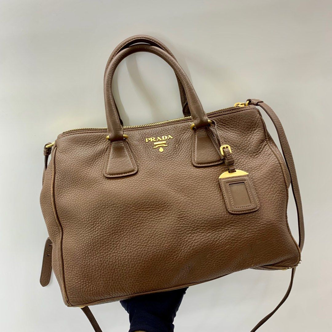 PRADA BN2420 BROWN LEATHER W CARD 2WAY HAND SHOULDER BAG 237032131