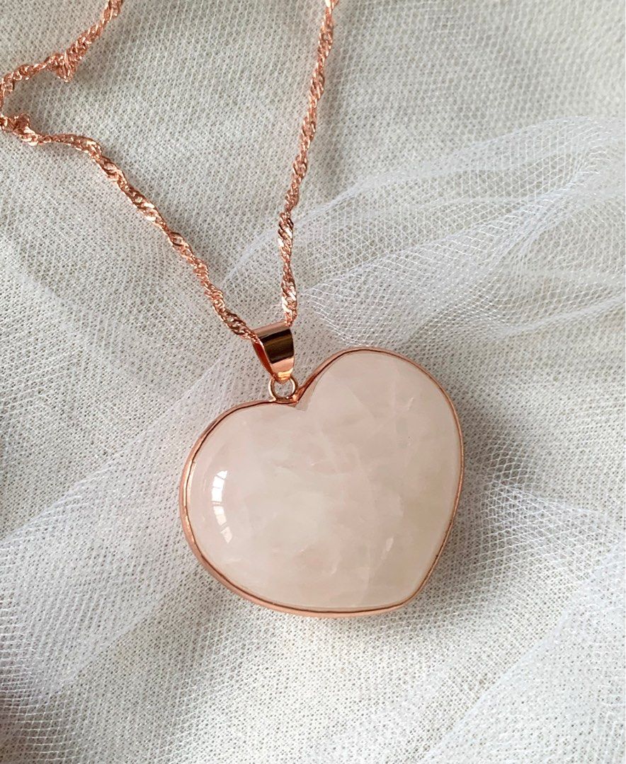 Puffy Rose Quartz Heart Rose Gold Pendant Women s Fashion