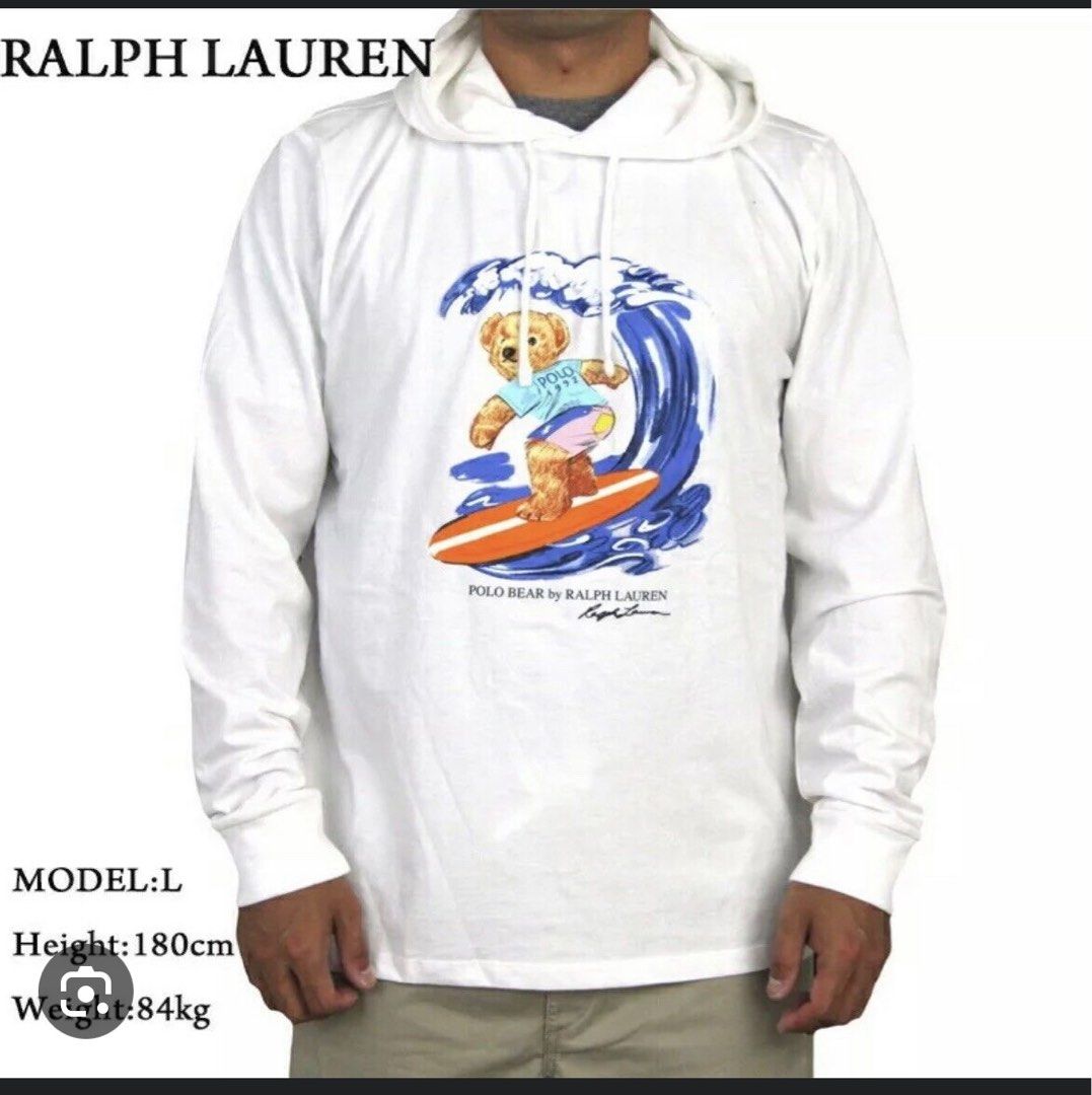 Ralph Lauren White Surf Bear Hoodie Men s Fashion Tops Sets Hoodies on Carousell
