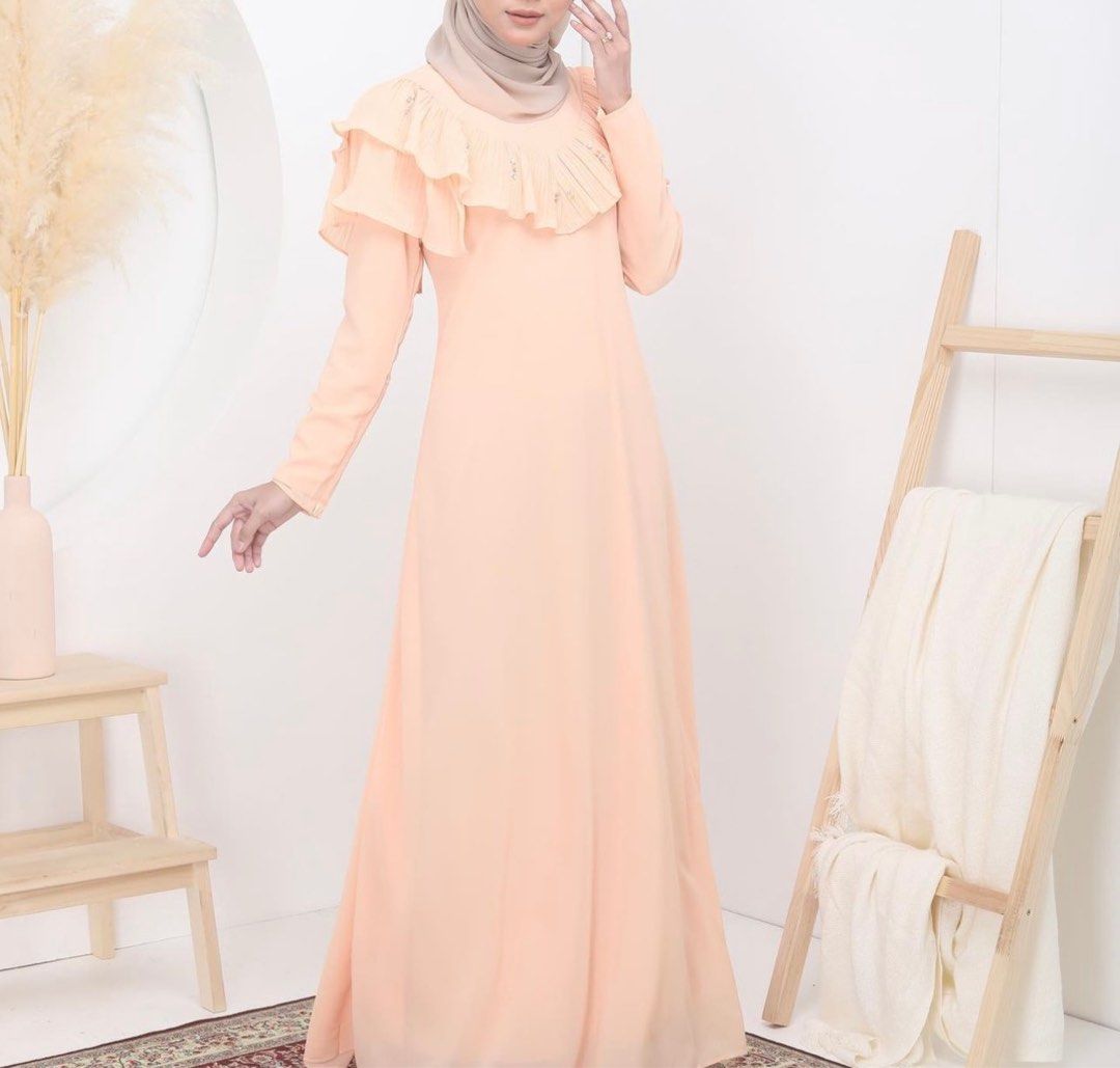 Ruffles Shoulder Double Chiffon Jubah Dress Abaya M L Women s
