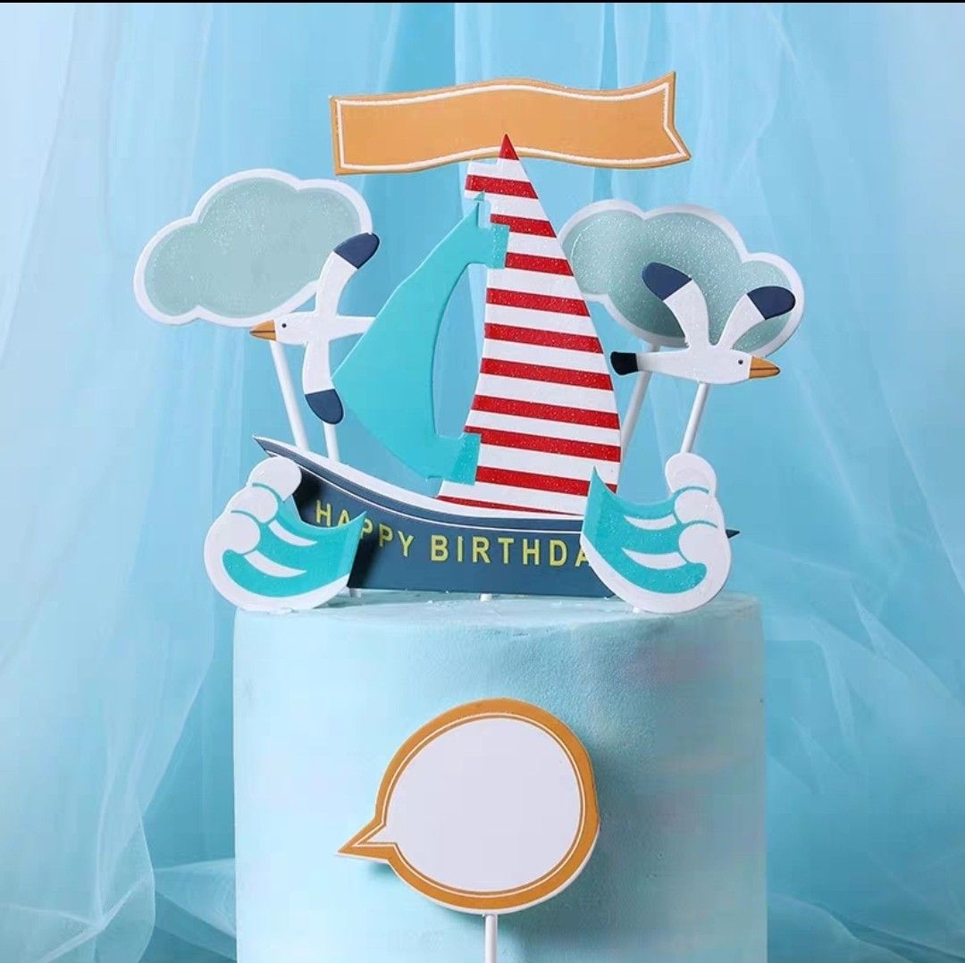 Sailboat Yacht Happy Birthday Cake Toppers Decoration Sailing, Hobbies