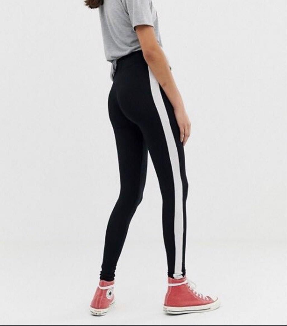 Black leggings with white side stripe discount