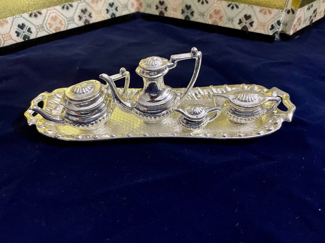 Solid Silver Plated Miniature Tea Set Made In England for Deco only Tray length 15cm Furniture Home Living Home Decor Other Home Decor on Carousell