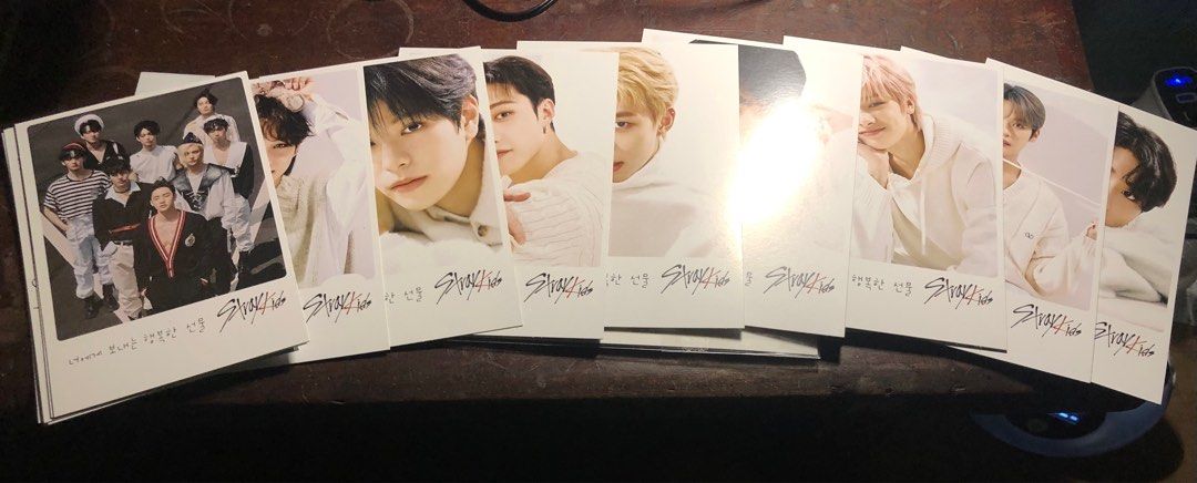STRAY KIDS PHOTO CARDS (Category: K-Wave Merchandise) located in Manila. Submitted by pingfed (Listing ID 1263523539, Image 1). Description: Size: 4R 8 solo photos 7 group photos Free delivery within Metro Manila Payment: BDO, BPI, GCash, Maya.