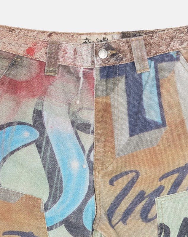 STUSSY WORK PANT ALFONSO CANVAS 工作褲塗鴉聯名, 他的時尚, 褲子, 長