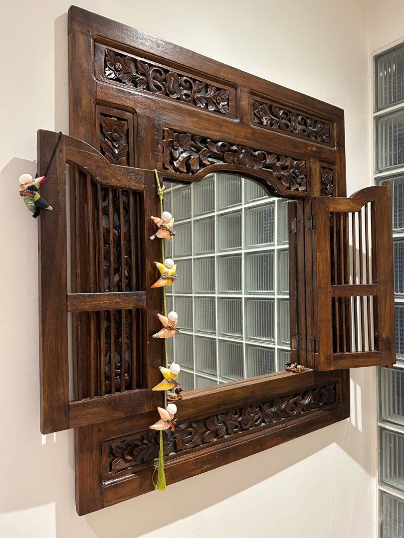 Teak Wood window mirror, Furniture & Home Living, Home Decor, Mirrors