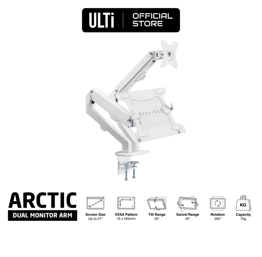 ULTi Artic Dual Monitor Mount / Monitor Arm with Reinforcement Plate