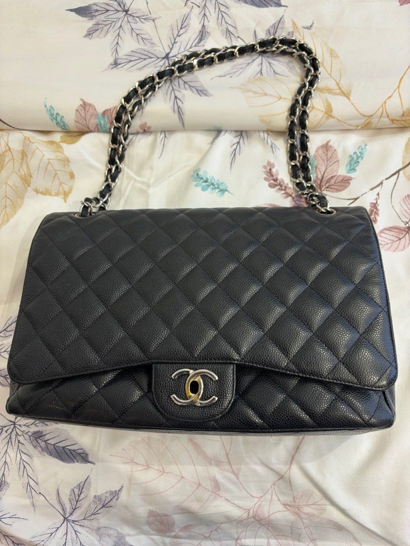 Used Double Flap Maxi Shoulder Bag in Caviar, silver hardware, black,  Luxury, Bags & Wallets on Carousell