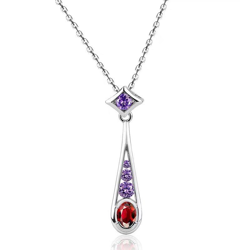 Women Necklace with Natural Garnet Amethyst in Silver 925 with 18k