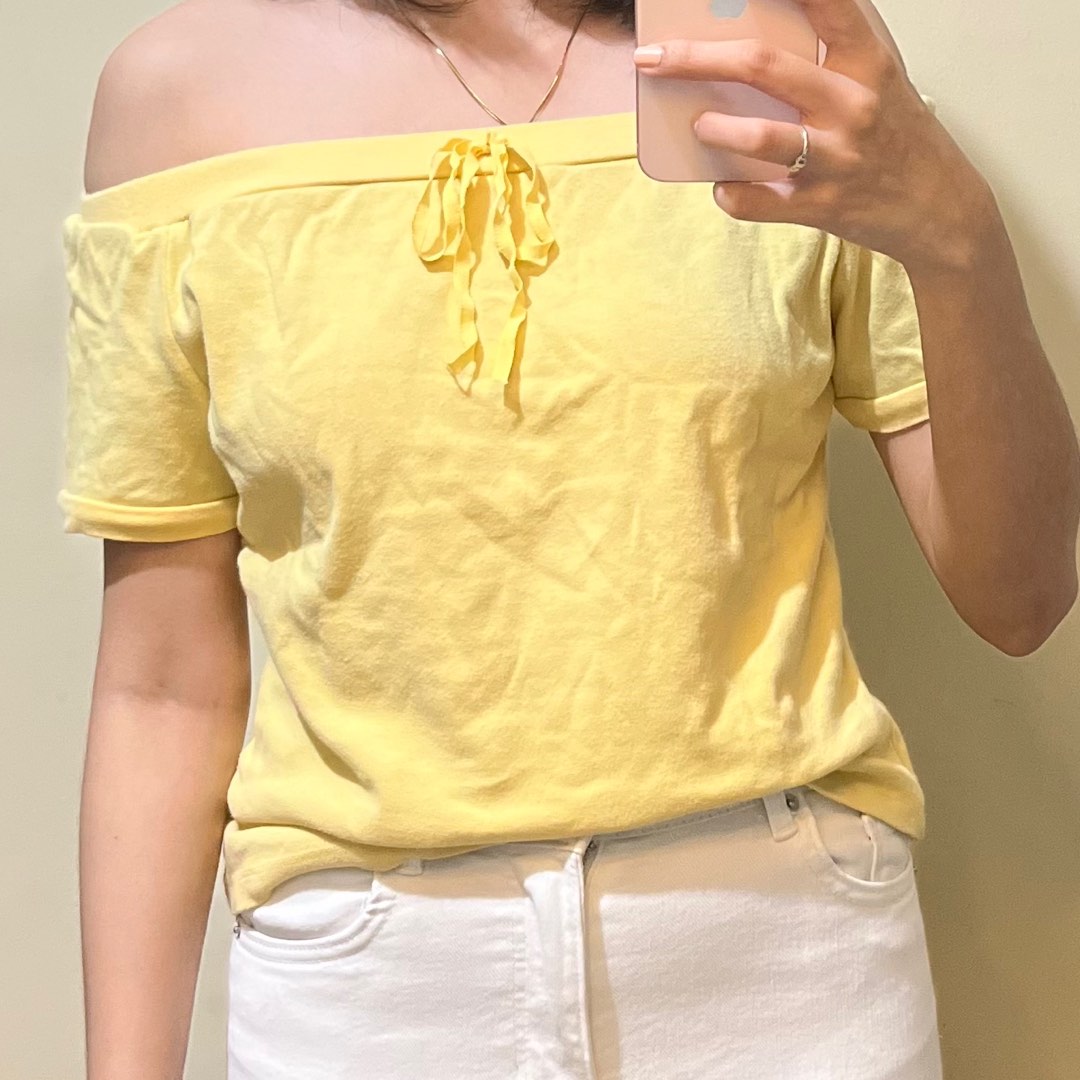 Yellow Off Shoulder Top, Women's Fashion, Tops, Others Tops on Carousell