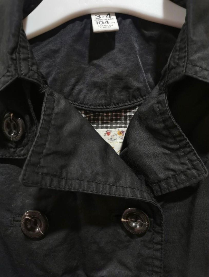Zara girls black trench coat, Babies & Kids, Babies & Kids Fashion on