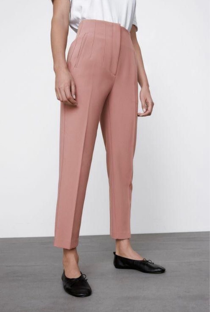 Zara High Waist Pants Trousers (Coral/ Pink), Women's Fashion, Bottoms,  Other Bottoms on Carousell