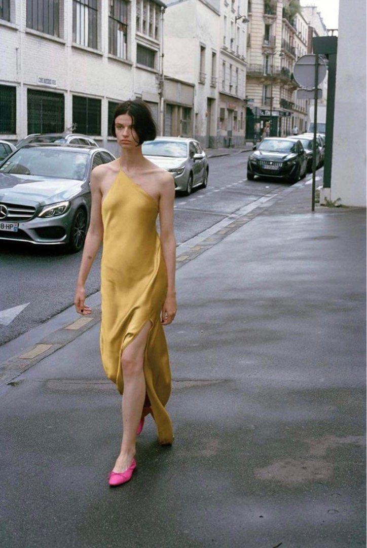 Zara mustard satin dress cheap