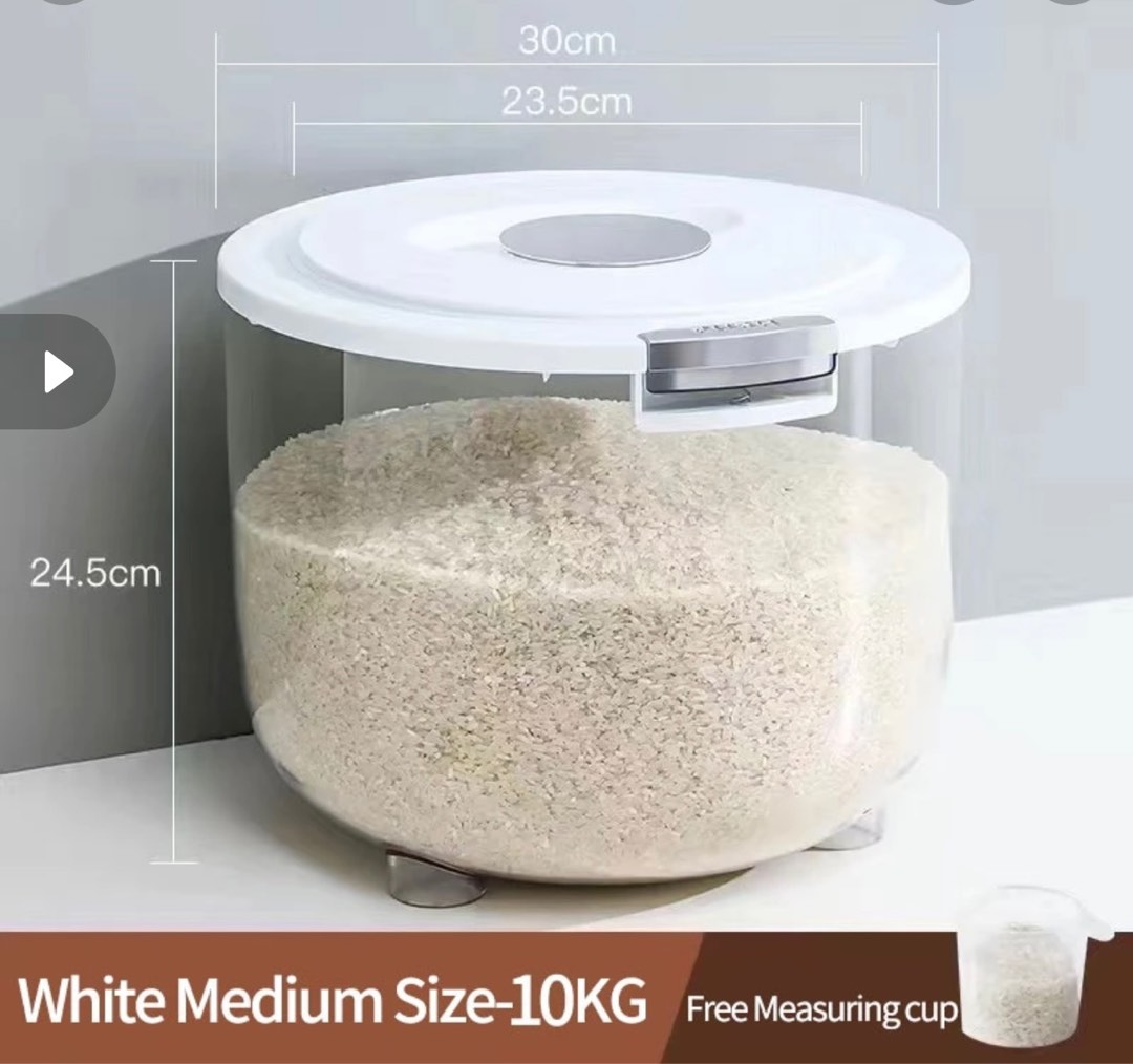Bangan Rice Storage 10kg rice storage with measuring cup BNEW, Furniture & Home Living ...