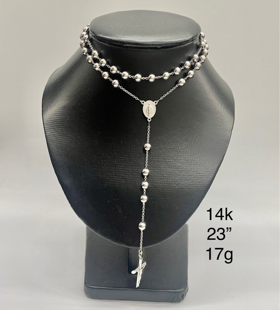 14k white Italy gold rosary necklace Women s Fashion Jewelry