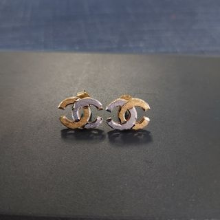 18k real gold two tone chanel earrings
