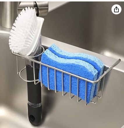 YOHOM Kitchen Sponge Brush Holder for Sink Black Dish Sponge Caddy  Countertop Organizer Plastic Scrub Brush Holder with Dividers