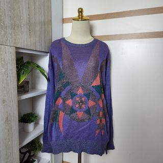 3755 _ Purple patterned knit sweater